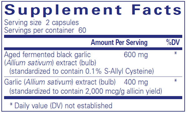BACKORDER ONLY - Garlic Complex Supplement Facts Label