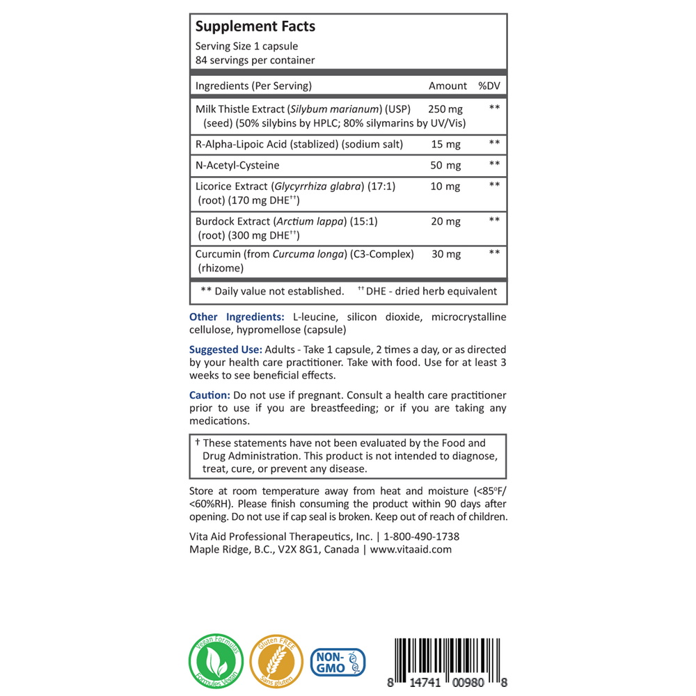 Hepatolief Supplement Facts Label