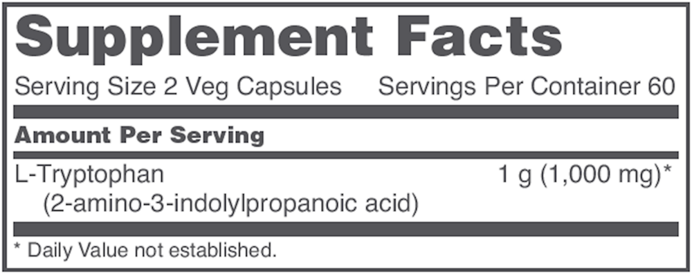 L-Tryptophan 500 mg Supplement Facts Label