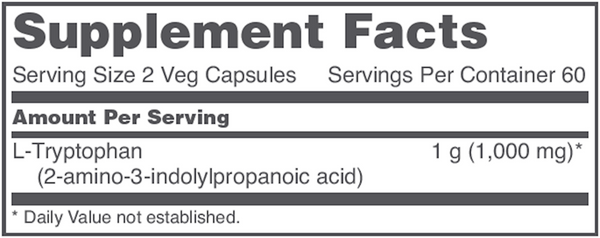 L-Tryptophan 500 mg Supplement Facts Label