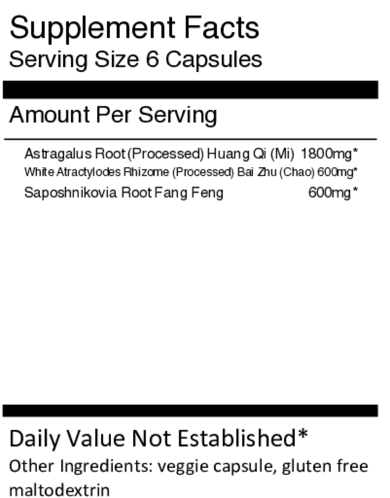 Yu Ping Feng San Supplement Facts Label