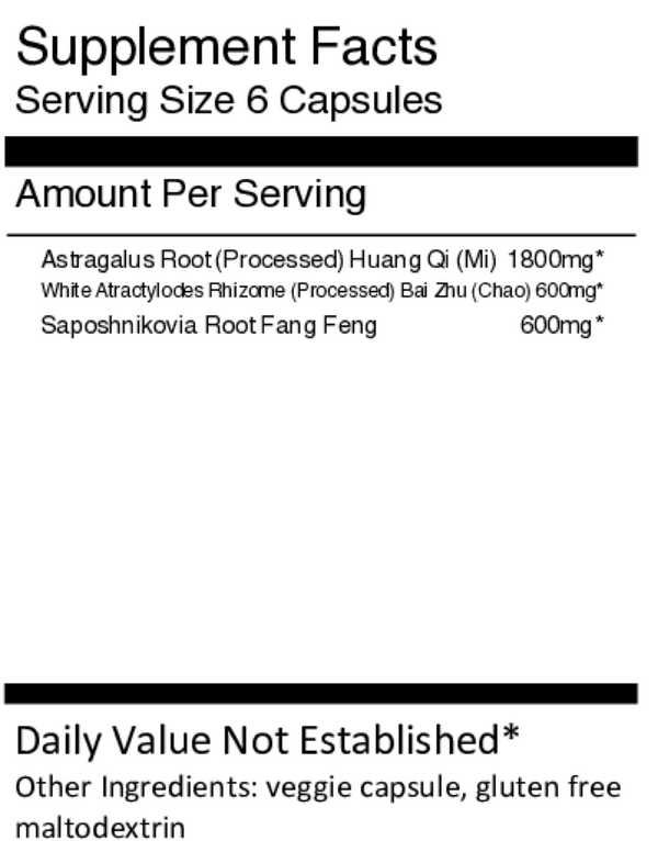 Yu Ping Feng San Supplement Facts Label