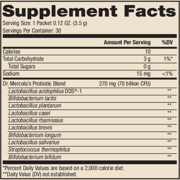 BACKORDER ONLY - Complete Probiotics Powder Packets Supplement Facts Label