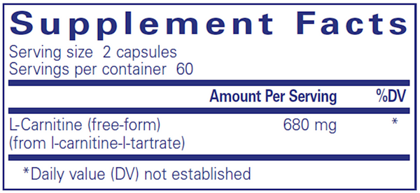 L-Carnitine 120 Count Supplement Facts Label