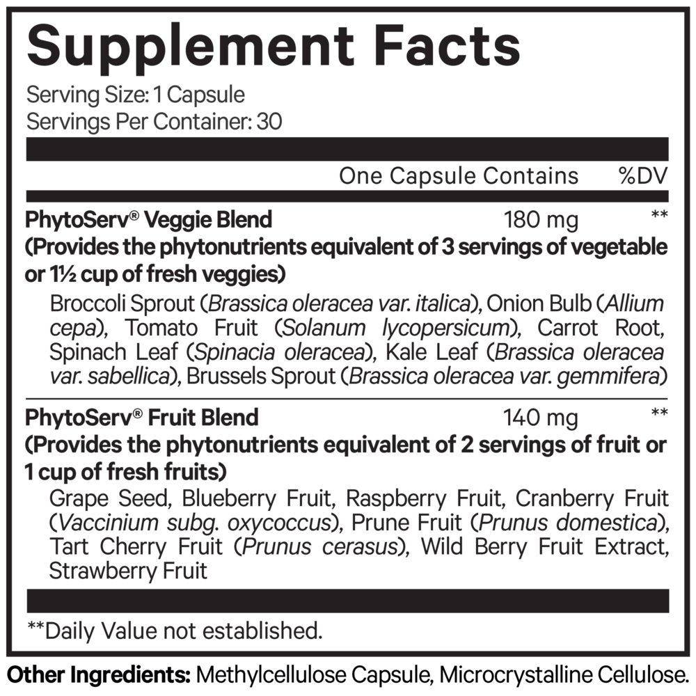 InstantFood Five a Day Supplement Facts Label