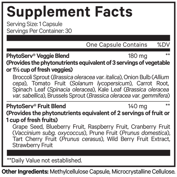 InstantFood Five a Day Supplement Facts Label