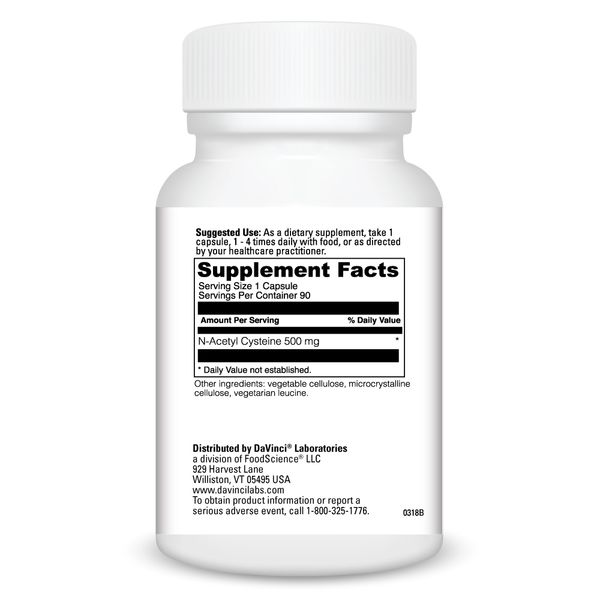 N-Acetyl Cysteine (NAC) 500mg Supplement Facts Label