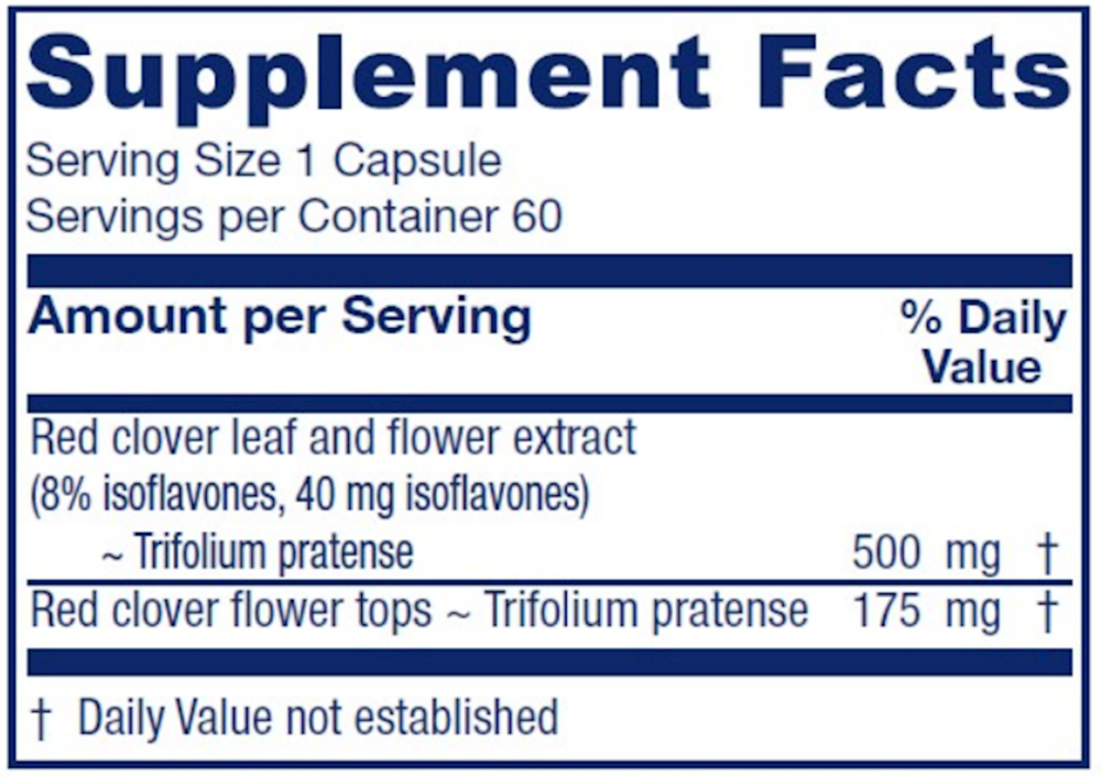 Red Clover Supplement Facts Label