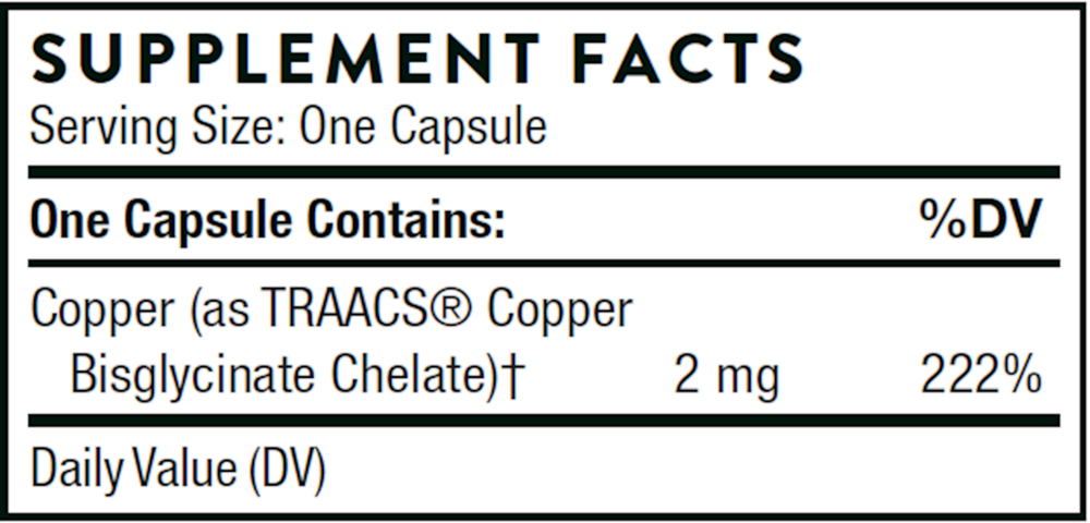 Copper Bisglycinate Supplement Facts Label