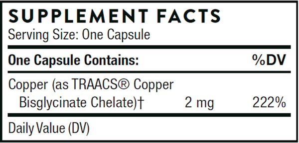 Copper Bisglycinate Supplement Facts Label