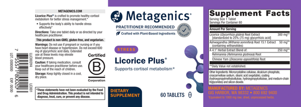 Licorice Plus Supplement Facts Label