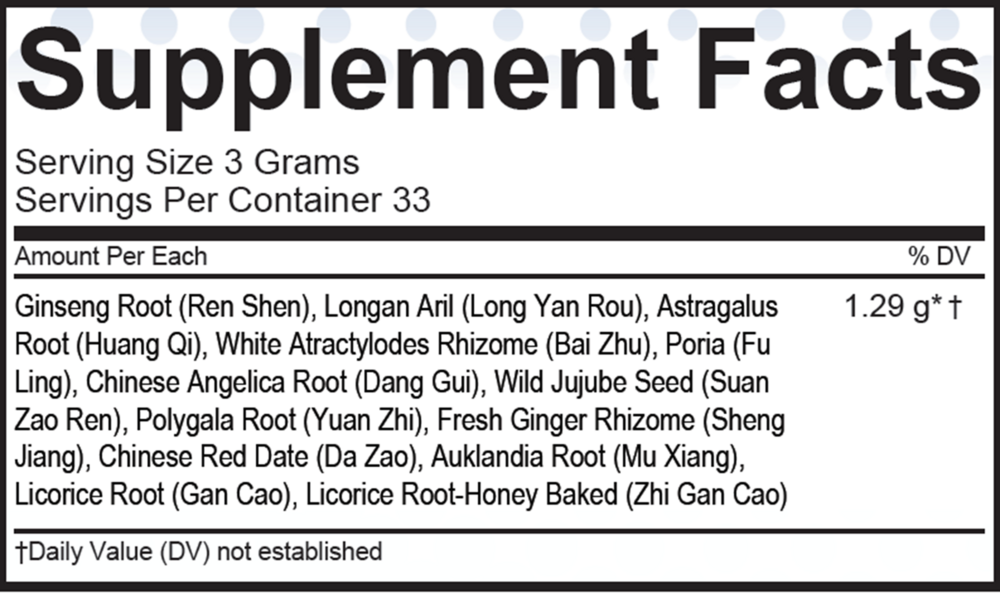 Gui Pi Tang Supplement Facts Label