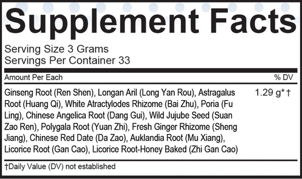 Gui Pi Tang Supplement Facts Label