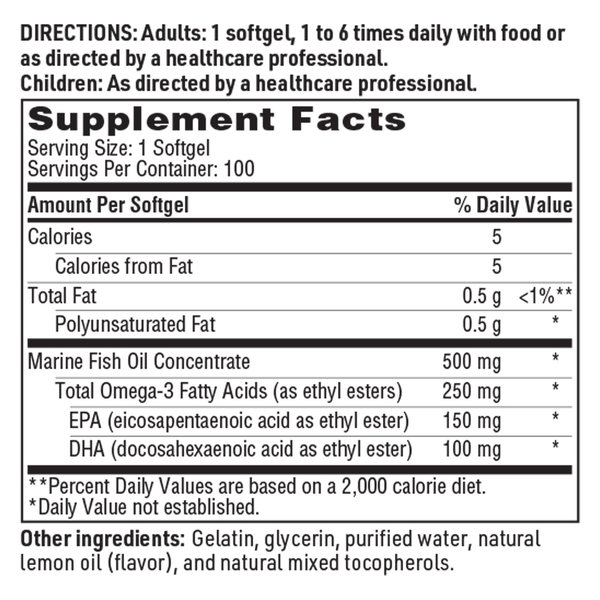 Omega-3 Mini Supplement Facts Label