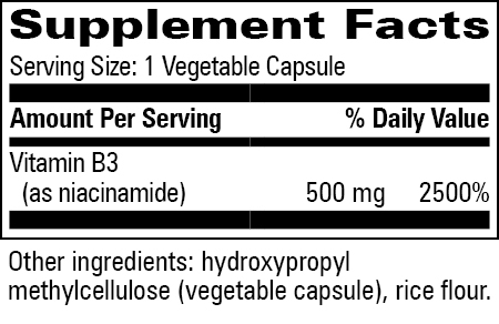 Niacinamide 500 Supplement Facts Label