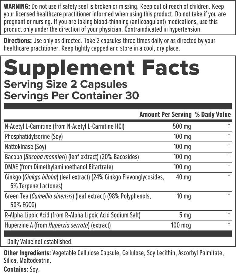 CogniFactors Supplement Facts Label