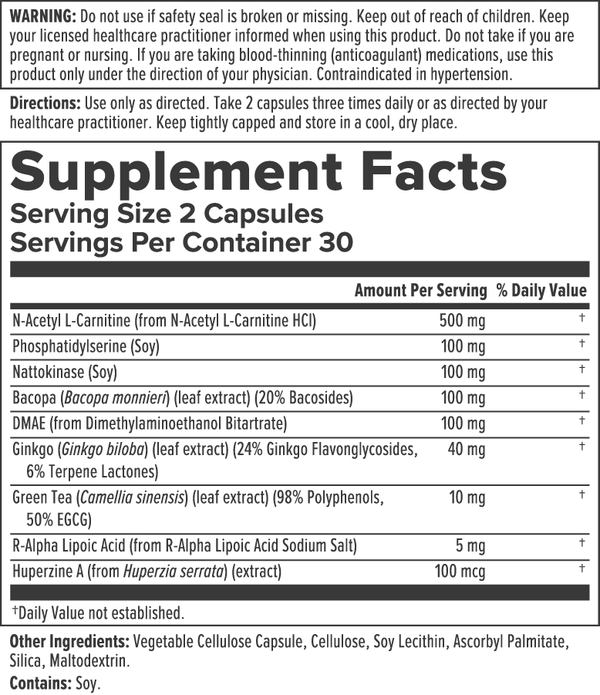 CogniFactors Supplement Facts Label
