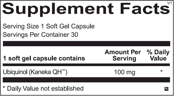 Ubiquinol Supplement Facts Label