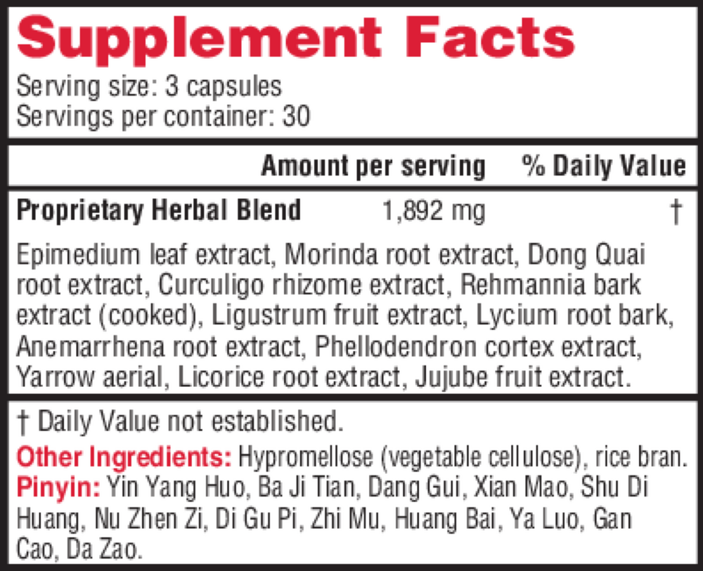 Three Immortals Supplement Facts Label