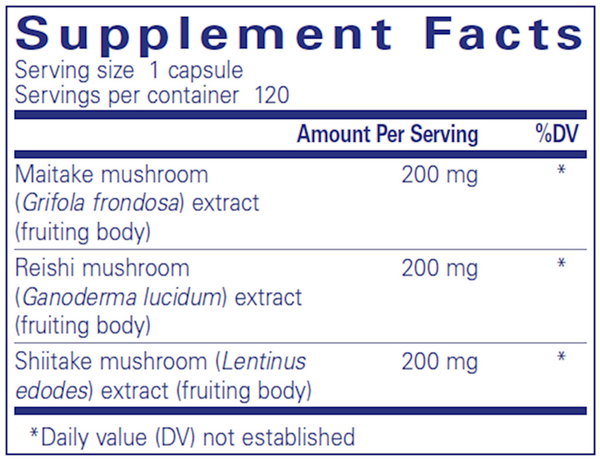 M/R/S Mushroom Formula Supplement Facts Label