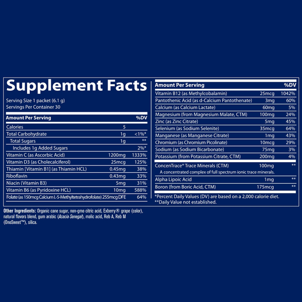 Power Pak Non-GMO Acai Berry Supplement Facts Label