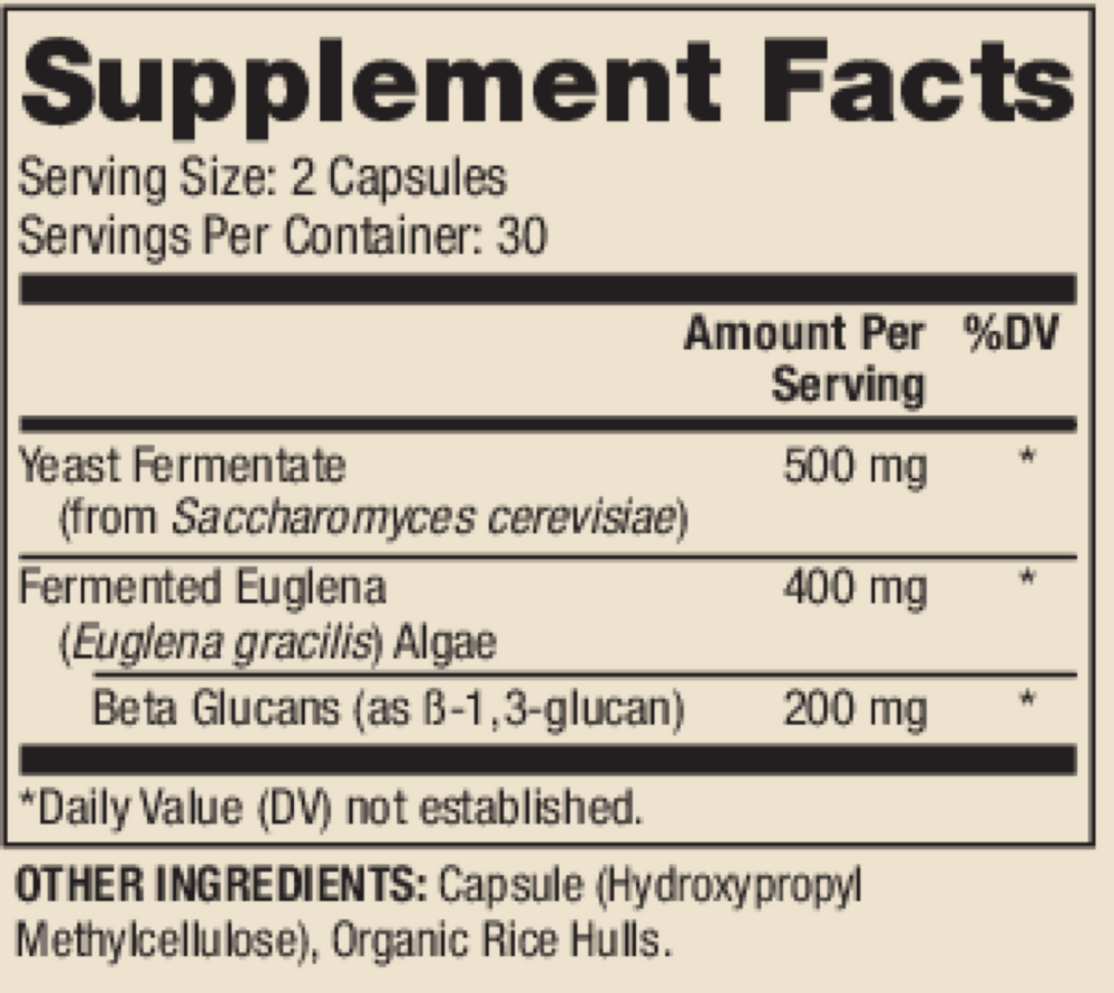 Fermented Beta Glucans Supplement Facts Label