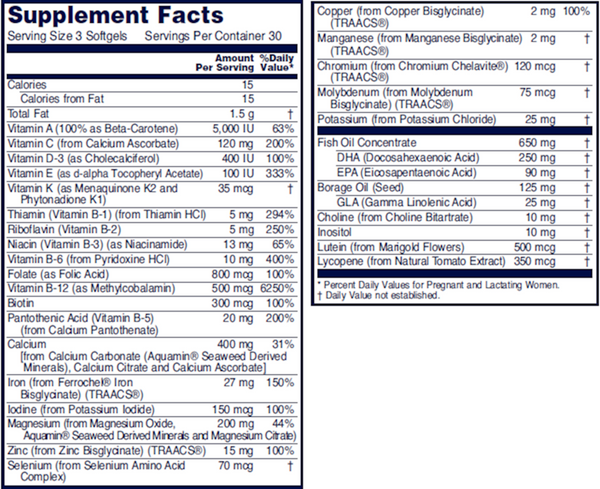 Pre-Natal Multivitamin with DHA Supplement Facts Label