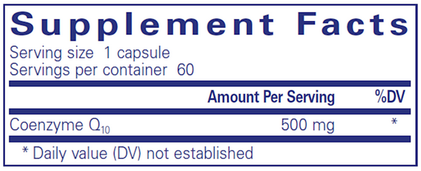 CoQ10 500 Mg. 60's Supplement Facts Label