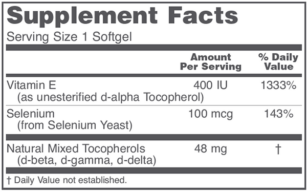 E-400 Supplement Facts Label