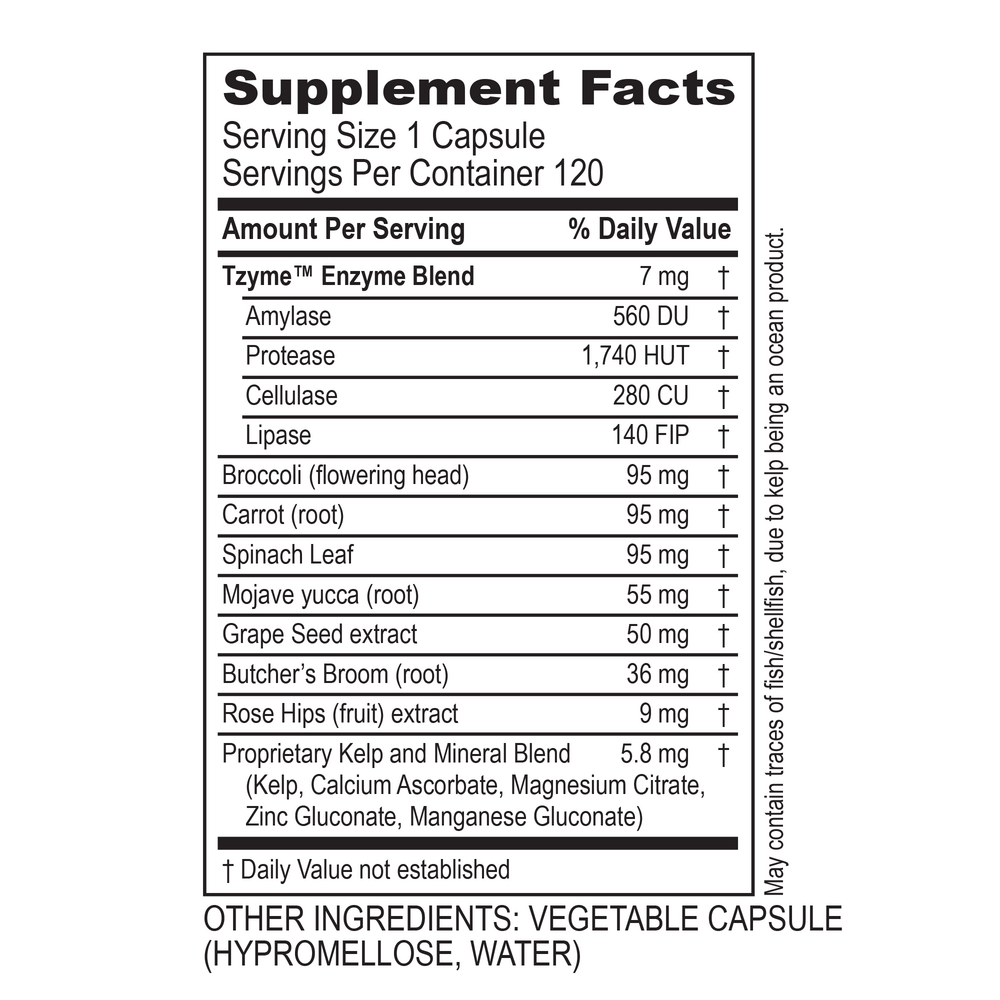 RepairZyme Supplement Facts Label
