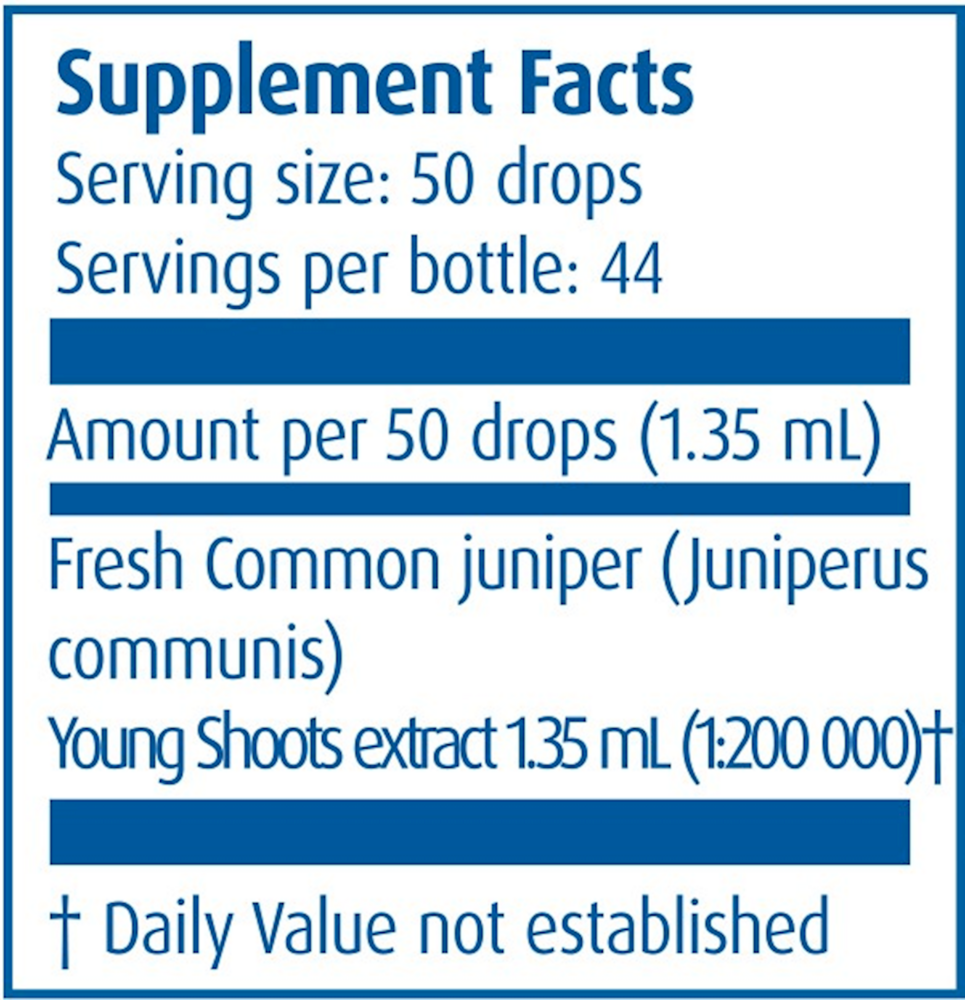 Gemmo Common Juniper Young Supplement Facts Label