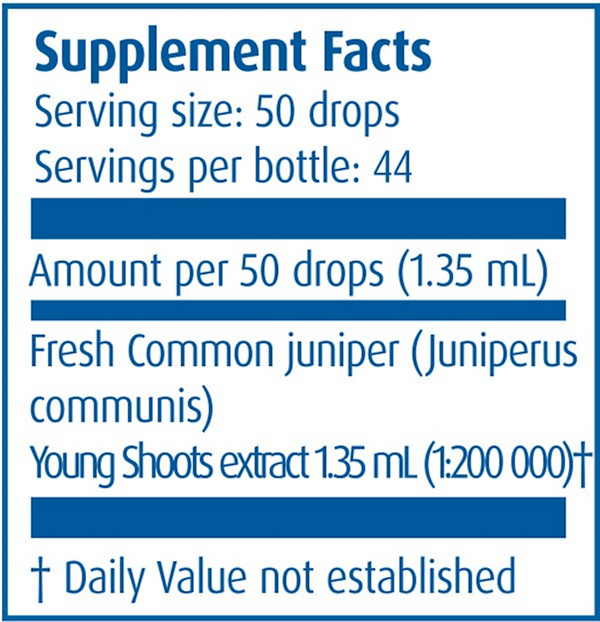 Gemmo Common Juniper Young Supplement Facts Label