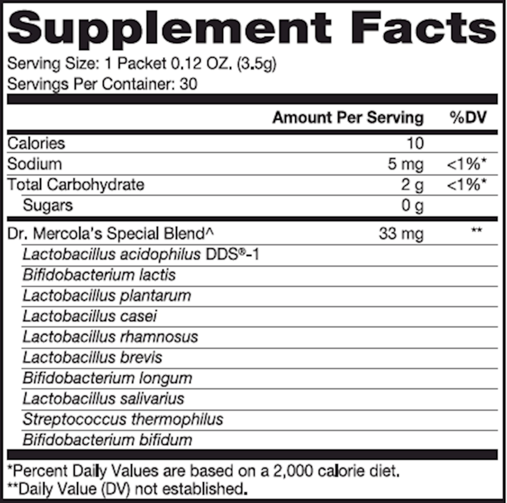 Complete Probiotics Powder Packets for Kids Supplement Facts Label
