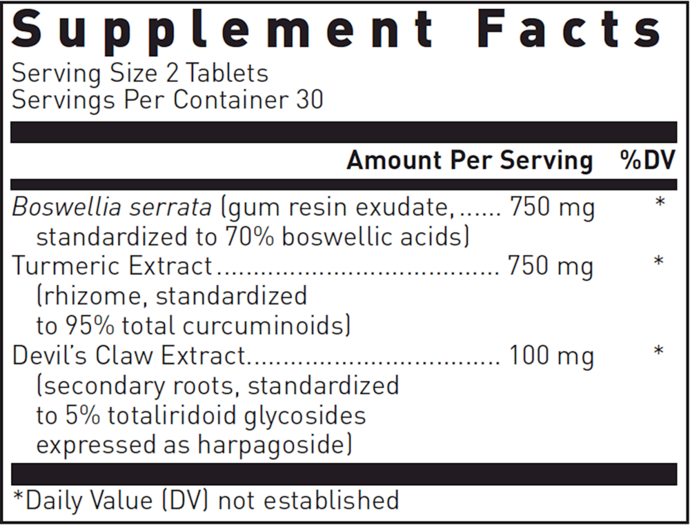 Boswellia-Turmeric Complex Supplement Facts Label
