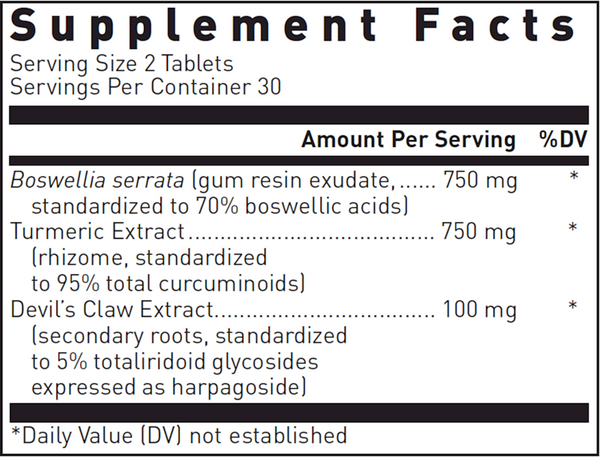 Boswellia-Turmeric Complex Supplement Facts Label