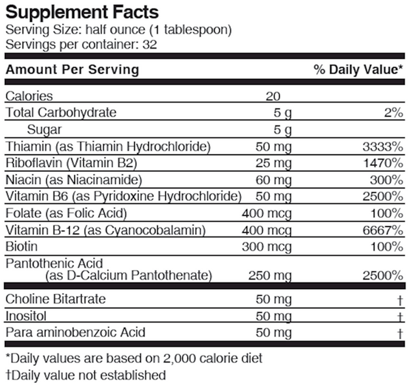 Liquid Ultra B-Complex Supplement Facts Label
