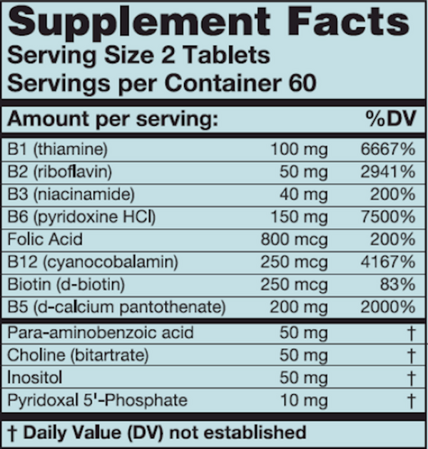 B-Plex Supplement Facts Label