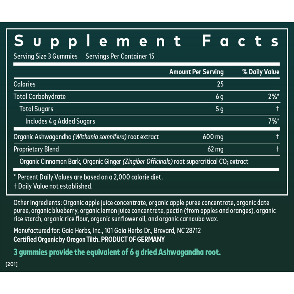Ashwagandha Gummies Supplement Facts Label