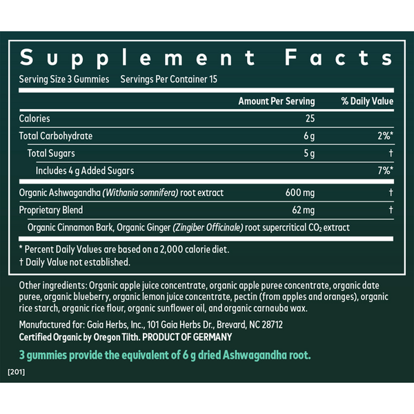 Ashwagandha Gummies Supplement Facts Label