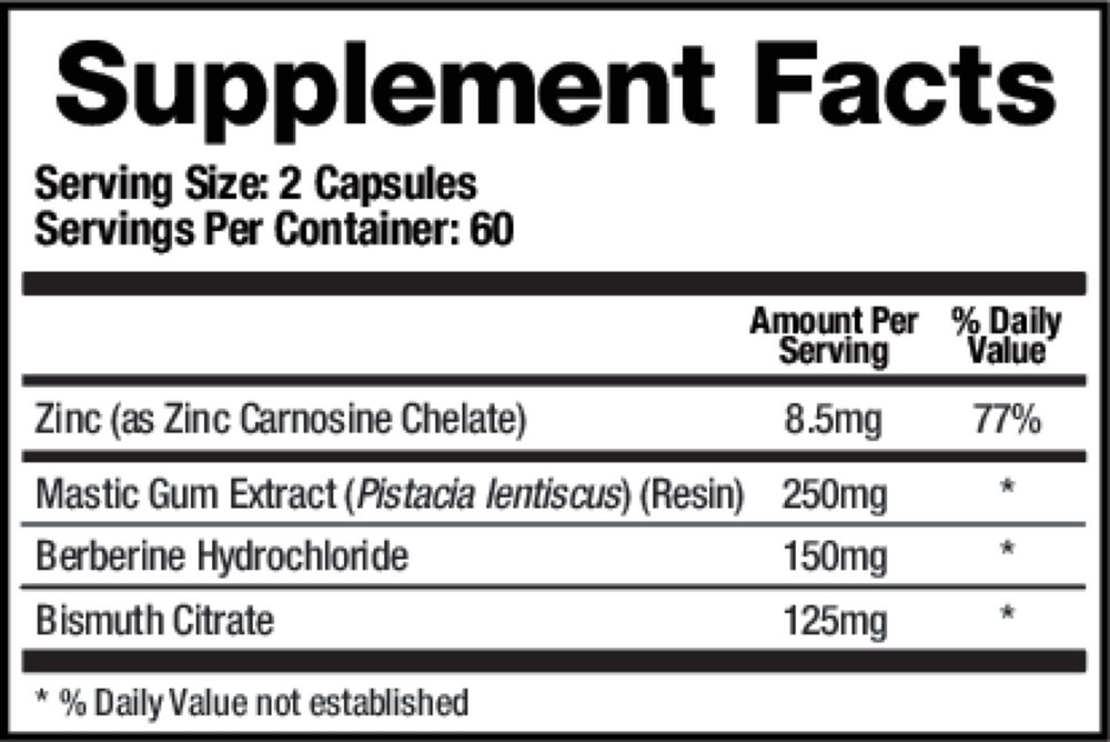 Pylori-X Supplement Facts Label