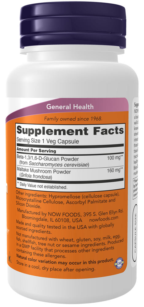 Beta-1,3/1,6 -D-Glucan 100 mg Supplement Facts Label