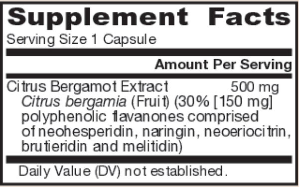 Citrus Bergamot 60 Count Supplement Facts Label