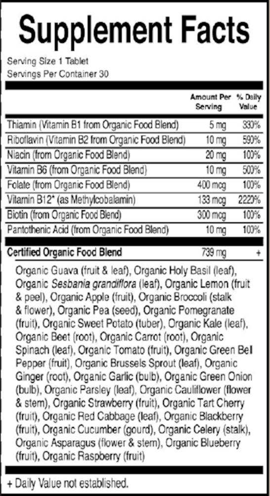 BACKORDER ONLY - Organics B-Complex Supplement Facts Label