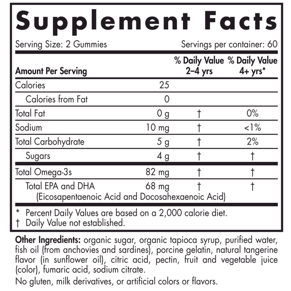 Nordic Omega-3 Gummies Tangerine Supplement Facts Label