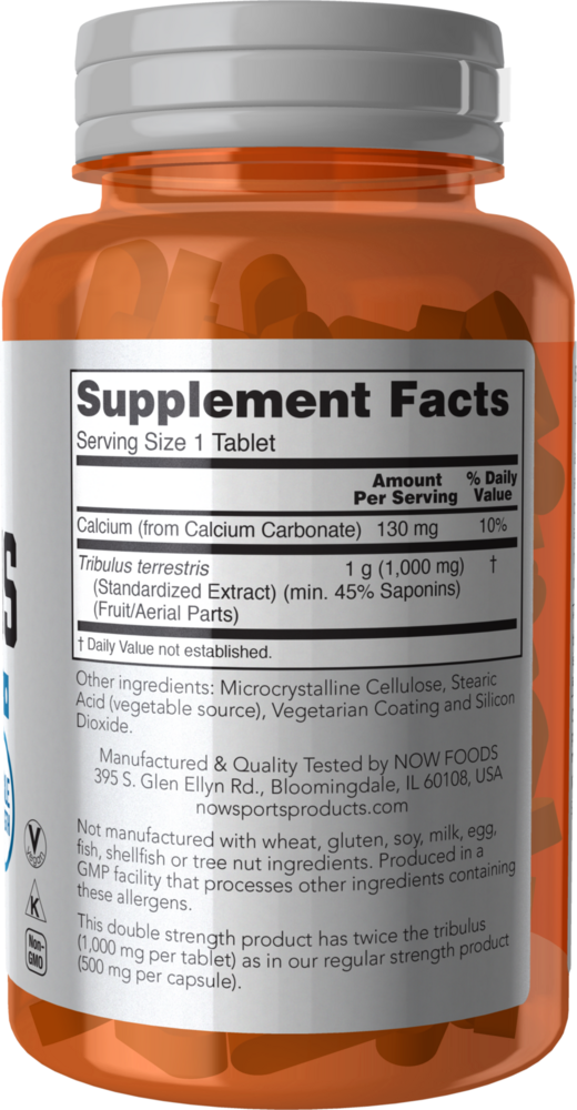 Tribulus 1000 mg - 90 Tablets Supplement Facts Label