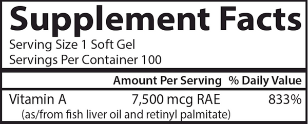 Vitamin A with Pectin Supplement Facts Label