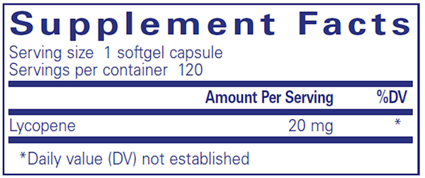 Lycopene 20 Mg 120 Count Supplement Facts Label