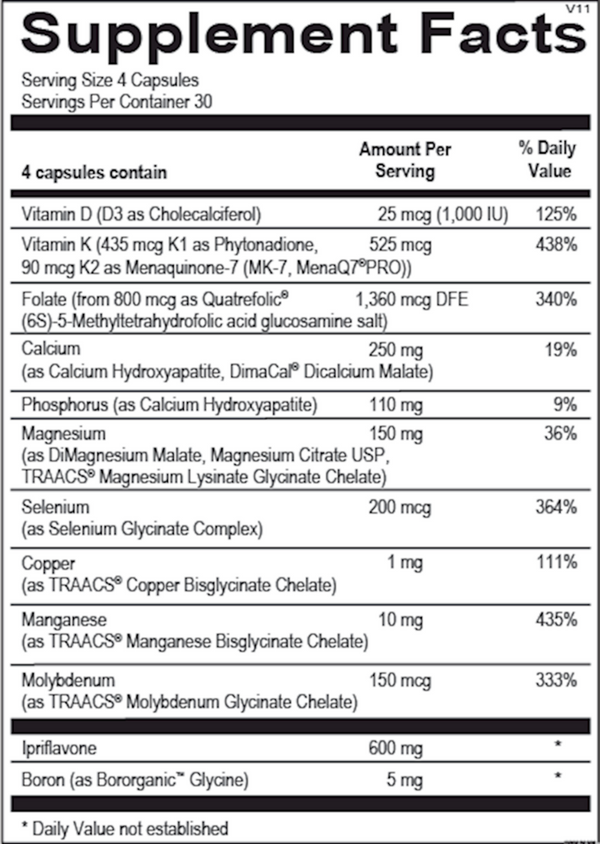 OsteoPrev Supplement Facts Label