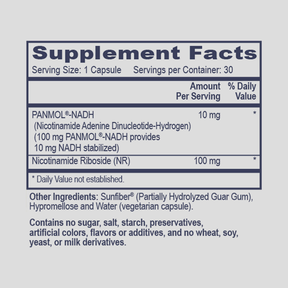 Pro NADH with NR Supplement Facts Label