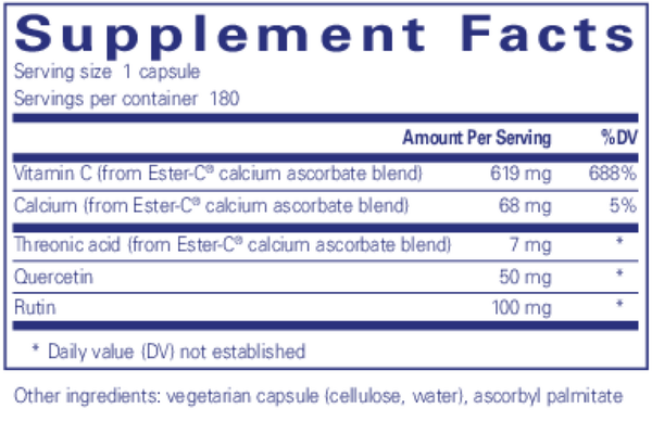 Ester-C & flavonoids 90 Count Supplement Facts Label